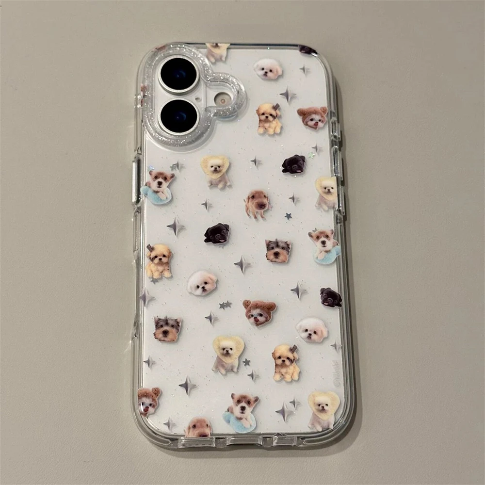 Niedliche Welpen-Cartoon-Kätzchen-Glitzer-Sternen-Transparente Hülle für iPhone 16 17Pro 13 14 15 18 Promax Stoßfeste Schutzhülle – Detail 6