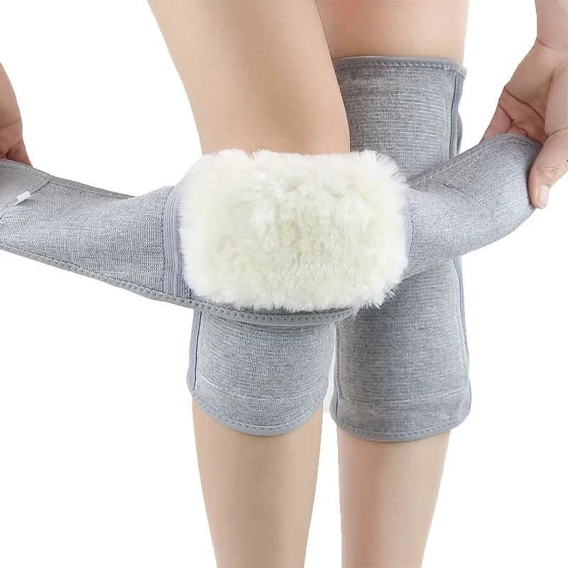 1 Pair Warm Knee Pads Wool Plush Cold Protection Knee Joint Support Pressurized Elastic Unisex Sports Protection