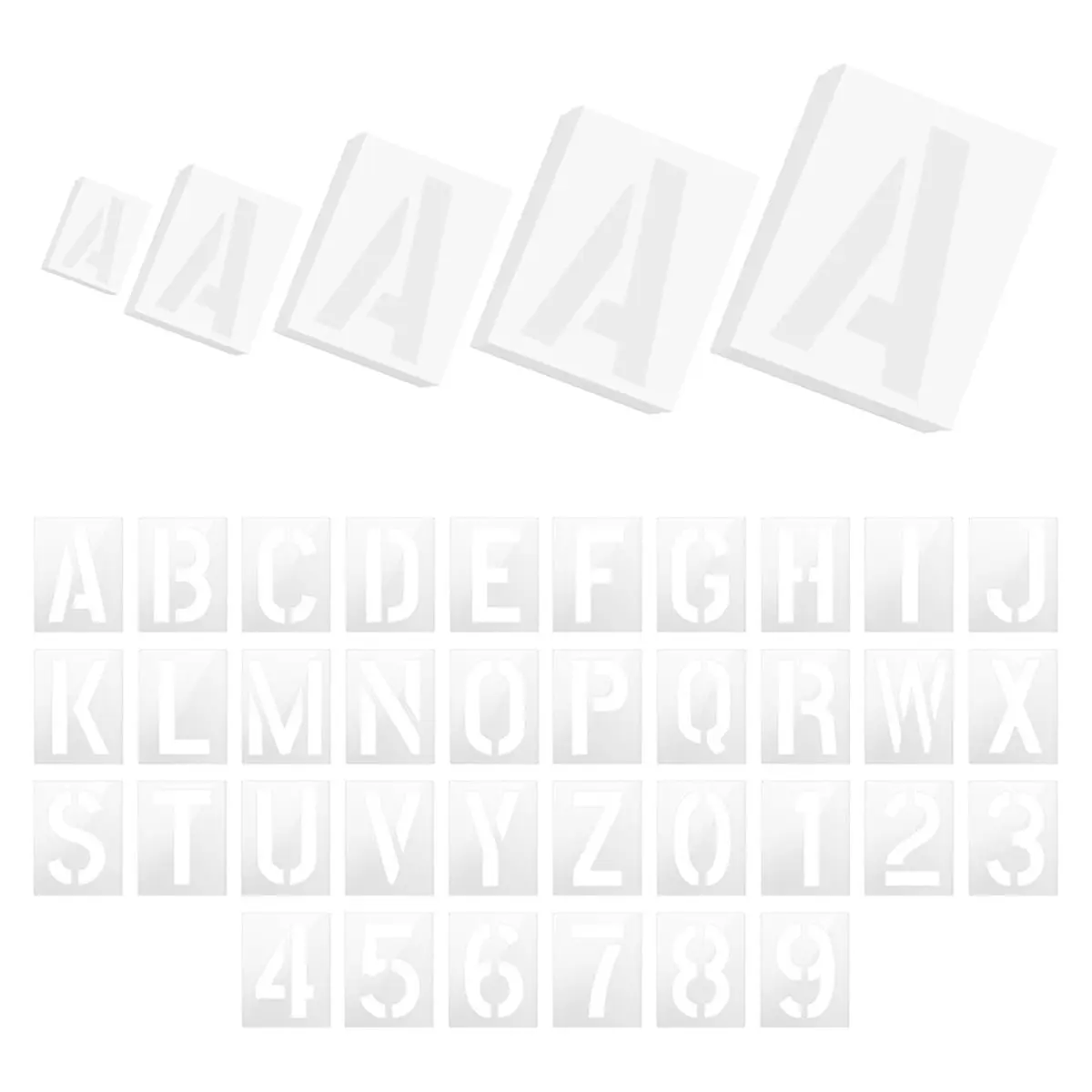 A45I 180Pcs Letter and Number Stencils,5 Size 1,2,3,4,5 Inch Reusable Plastic Alphabet Templates,Letter Stencils for Painting