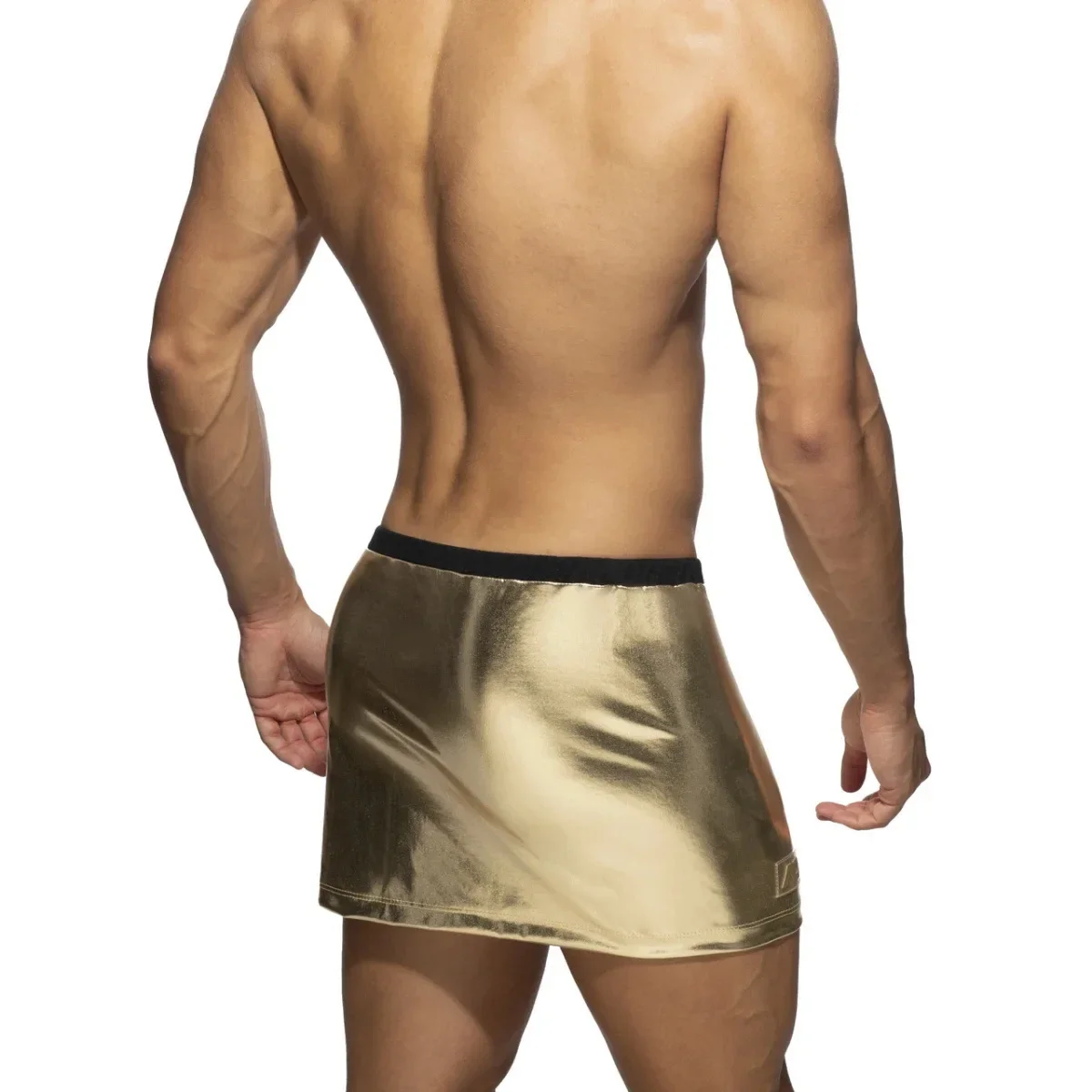 

Men Faux Leather Mini Skirt Sexy Side Split Panties Shiny Metallic Adjustable Waist Lingerie Gay Sissy Underwear Cosplay Costume
