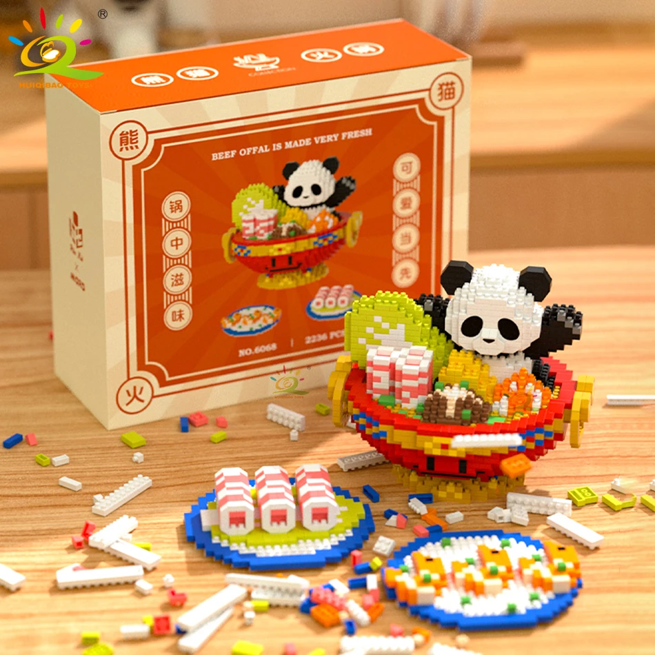 HUIQIBAO 2236PCS Mini Hot Pot Panda Micro Building Blocks 3D Model Animals Bricks DIY City Construction Toys for Children Kids