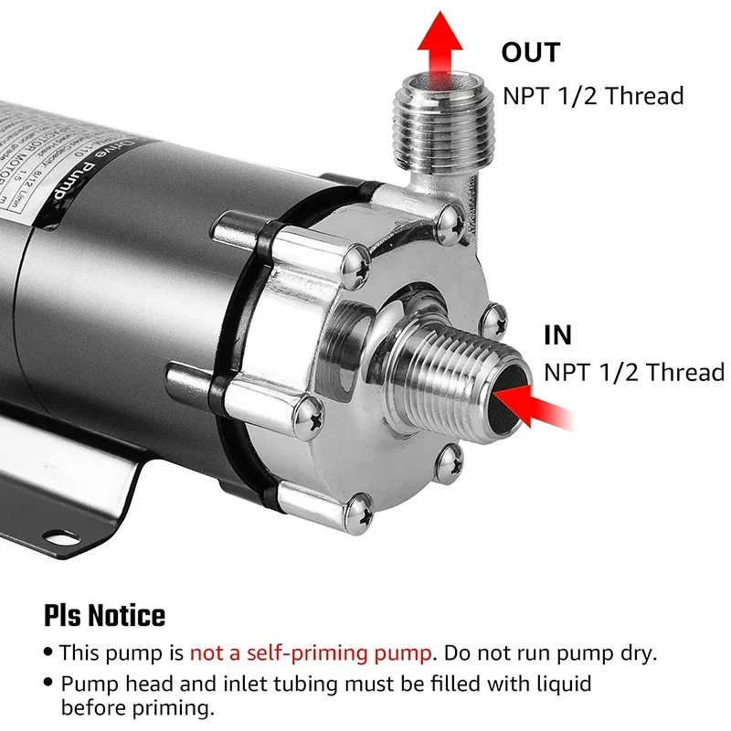 Magnetic Beer Drive Pump,304 Stainless Steel Brewing Wort Pump with Switch,1/2 NPT Food Grade Circulating Pump for Transfer Wort