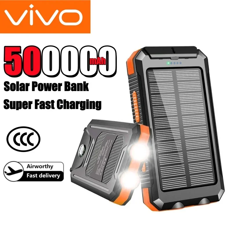 

VIVO 500000 мАч аккумулятор на солнечной батарее Powerbank большой емкости с быстрой зарядкой портативный аккумулятор с фонариком для iPhone Samsung Huawei