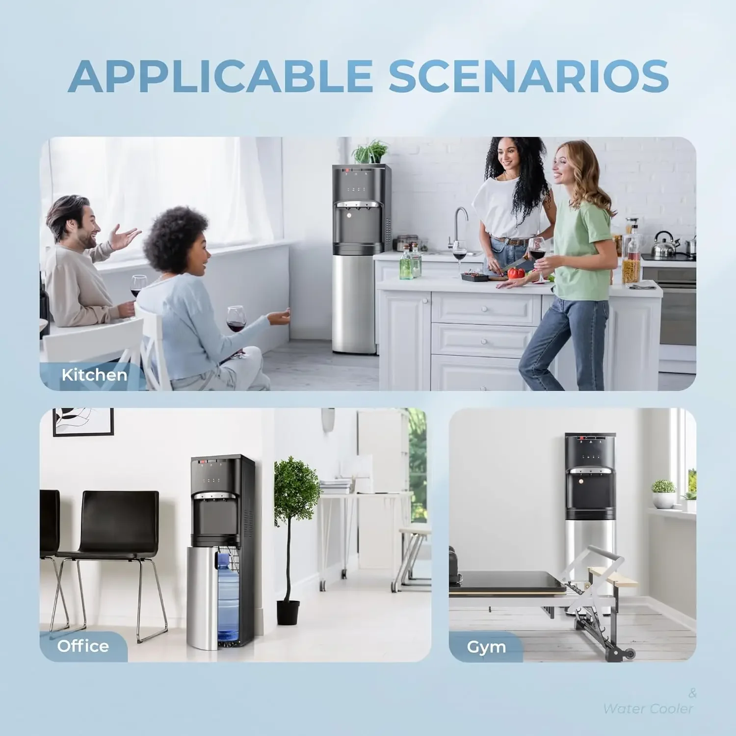 Dispenser di raffreddamento dell'acqua con caricamento inferiore per la pulizia, con luci UV Dispositivo di raffreddamento dell'acqua in acciaio inossidabile per casa, ufficio, soggiorno, 3 o