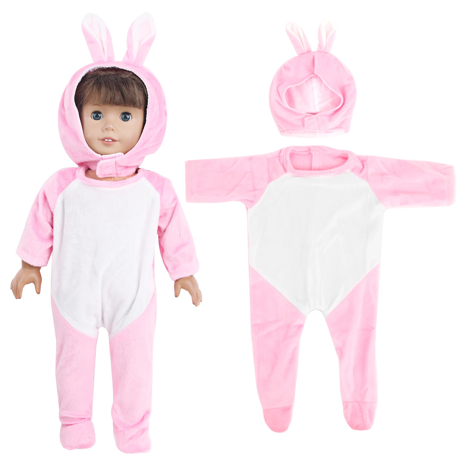 Rabbit Clothes Set For 18 Inches American Dolls Cute Jumpsuits+Hat Clothing Suit Outfit For 43cm Baby New Born&OG Girl Dolls Toy