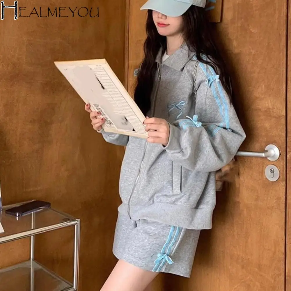 

Lapel Collar Long Sleeved Hooded Y2k Sweet Korean Ins Sweatshirts for Women Clothing Loose Autumn Zipper Coat Top Women