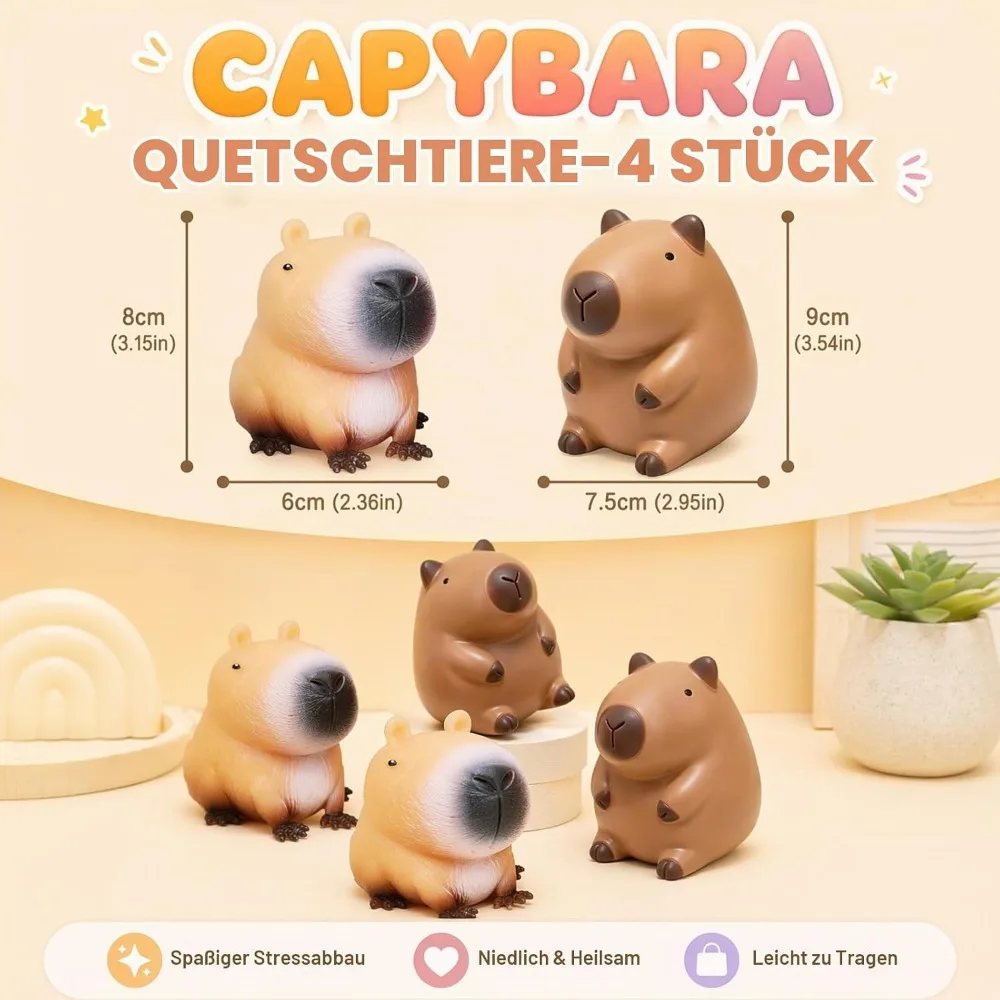 4PCS Capybara Glitter Ice Squishy Toys Anti Stress Toys Fidget Toys for ADHD Anxiety OCD Stress Relief Calming Classroom Gifts