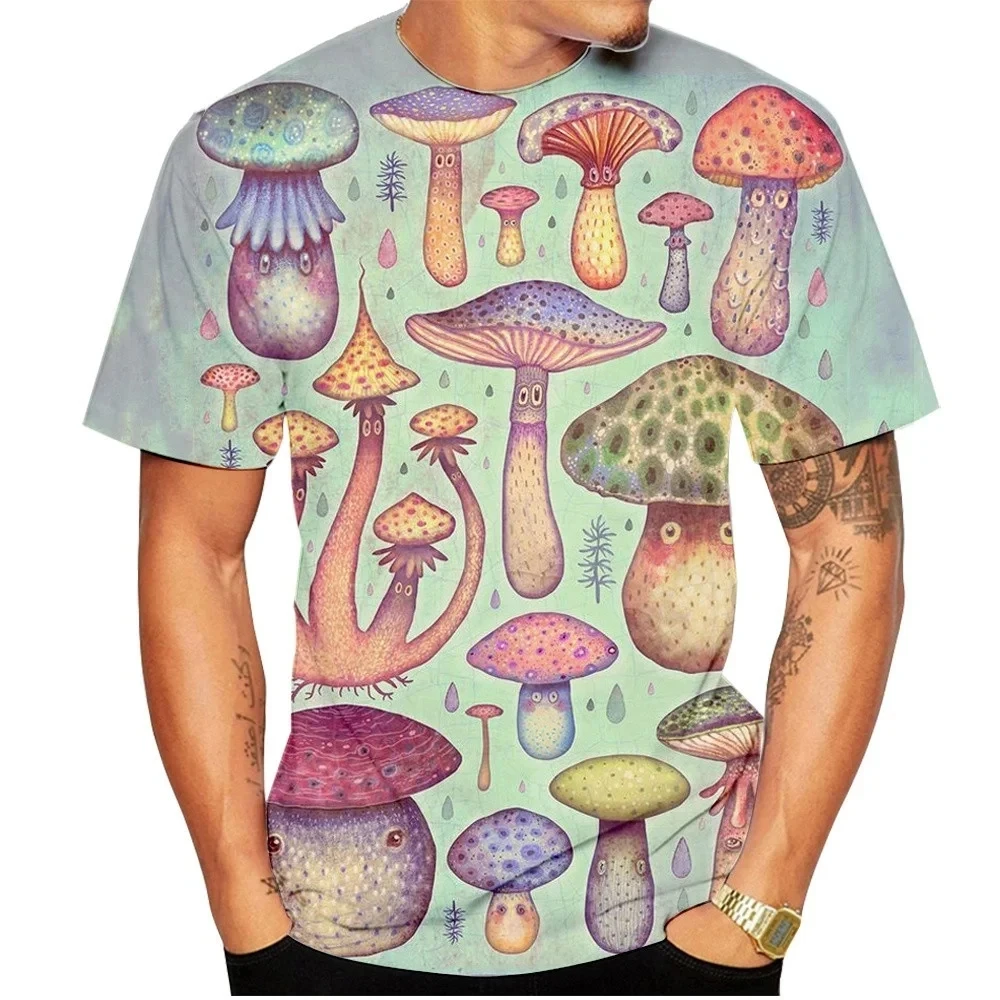 Men T-shirt Retro Mushroom Tee Summer 3d Print T-Shirt Men O-neck Short Sleeve Casual Fashion Top Men Clothing Oversized T-shirt