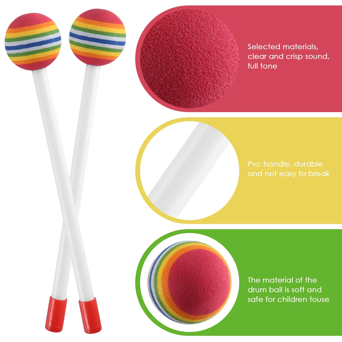 Heißer Verkauf 14 Stück Lollipop Drum Mallet Sticks Runde Regenbogen Hammer Percussion Sticks Kunststoff Drumsticks für Kinder Kind Mallet