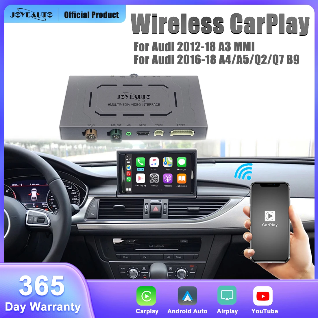 JoyeAuto for Audi 2012-2018 A3 MMI 2016-2018 A4/A5/Q2/Q5/Q7 B9 MIB Wireless Apple CarPlay iOS AirPlay Retrofit YouTube&Netflix