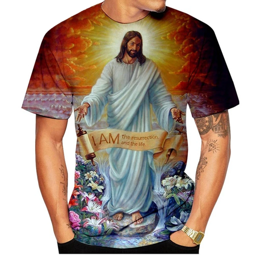 God! Popular Jesus Christ Men\'s Creative 3D Printed T-shirt, Personalized Casual Fashion Short Sleeve