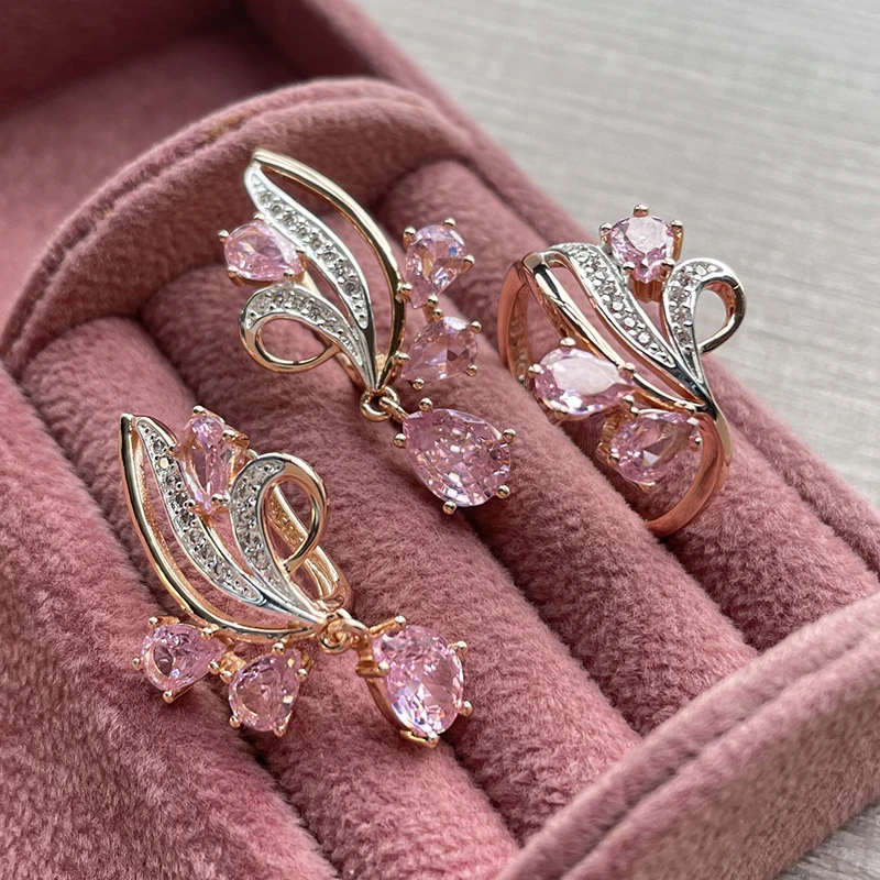 SYOUJYO Shiny Water Drop Natural Zircon Long Dangle Earrings For Women 585 Rose Golden Silver Color Luxury Jewelry