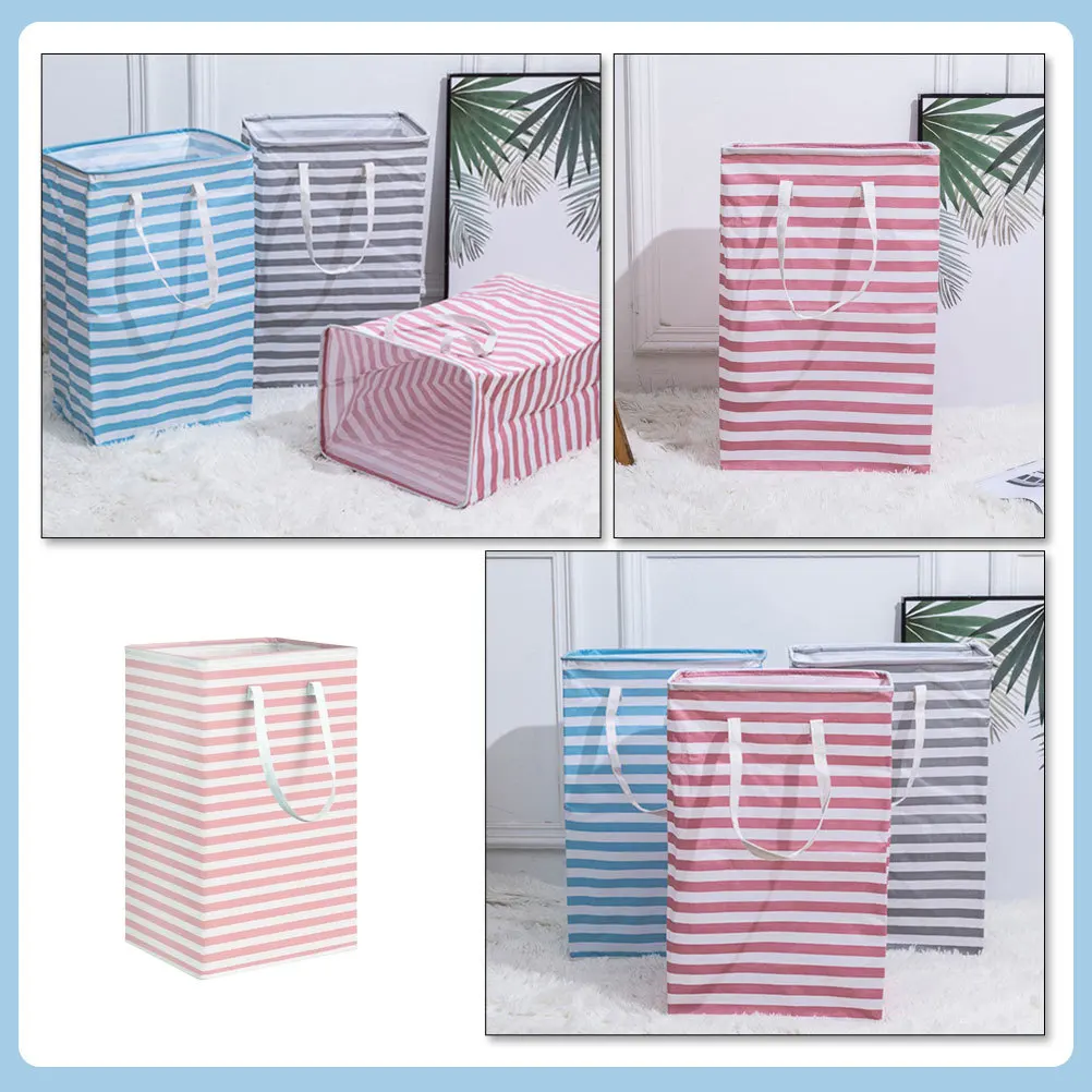 سلة غسيل مخططة، سلة تخزين شديدة التحمل مع مقابض، سعة كبيرة للملابس القذرة، غرفة نوم حضانة الأطفال #5