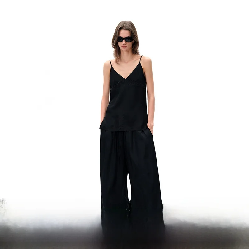 

Original Design Silk Lace Trim Me Vest Women's V-ne Csole Tank Top Straight Cut Summer Faion Inner Wear Loala Office