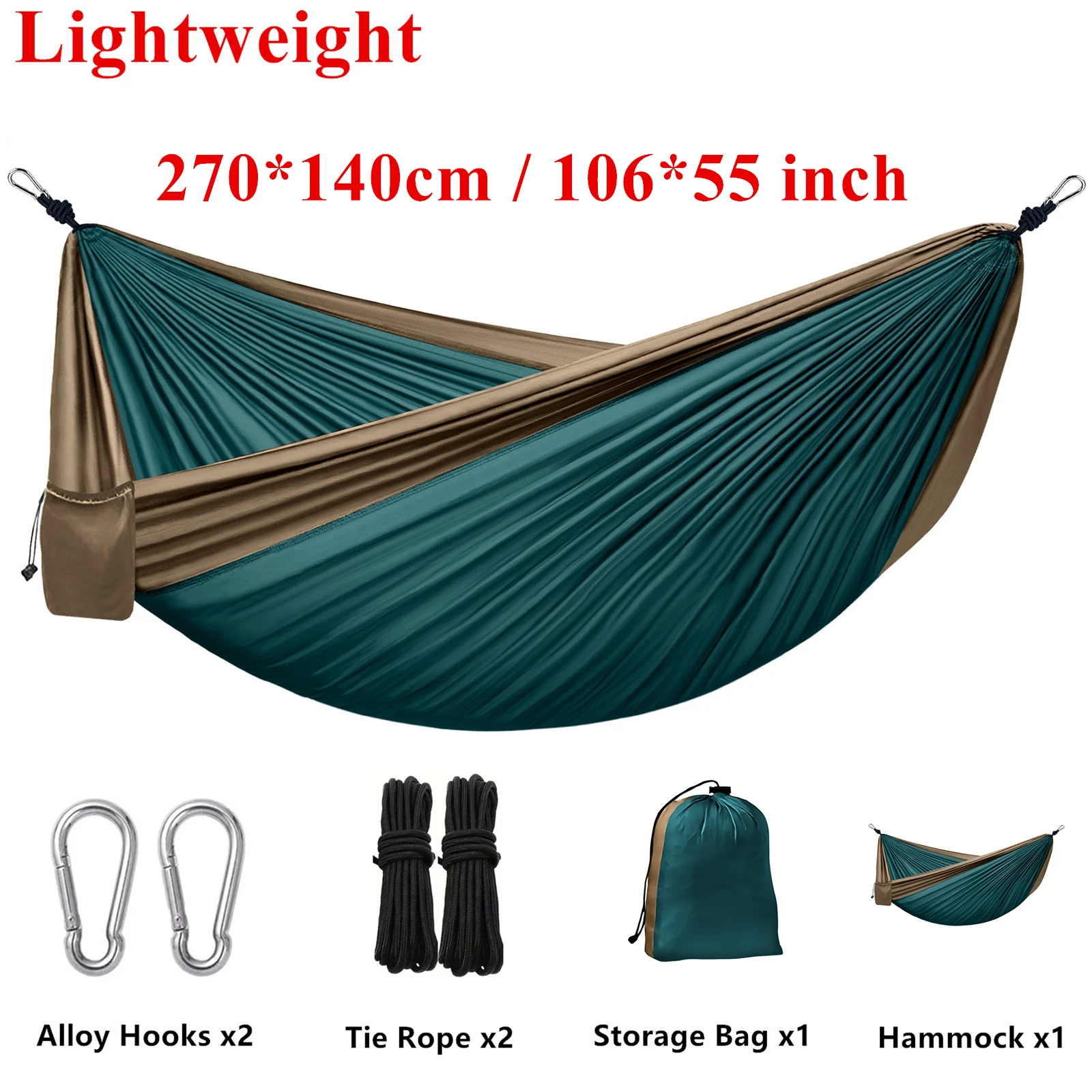 New Camping Hammock, Ultra-Light Portable Double-Color Hammock, Available in Multiple Sizes and Colors (270*140 cm), Outdoor Hammock with Two Thick Aluminum Alloy Hooks, Two 2m Meter Long Straps and a Storage Bag
