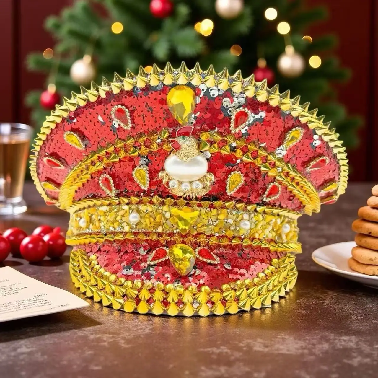 ホンルアン-レッド-スチームパンク-キャプテンハット-ラインストーン付き-バーニングマンフェスティバル-女性用-感謝祭-軍事アクセサリー＆キャップ-男性用