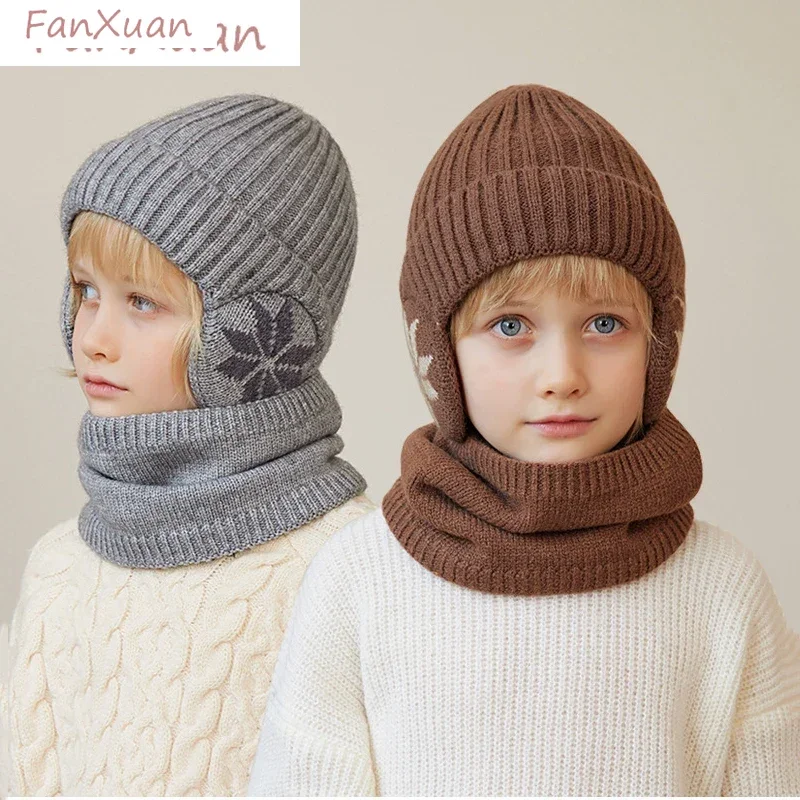 

Boys Winter Set 2pcs 3pcs Hat Scarf Gloves Plush Fleece-Lined Beanies with Ear Flaps Thick Snood Double Layer