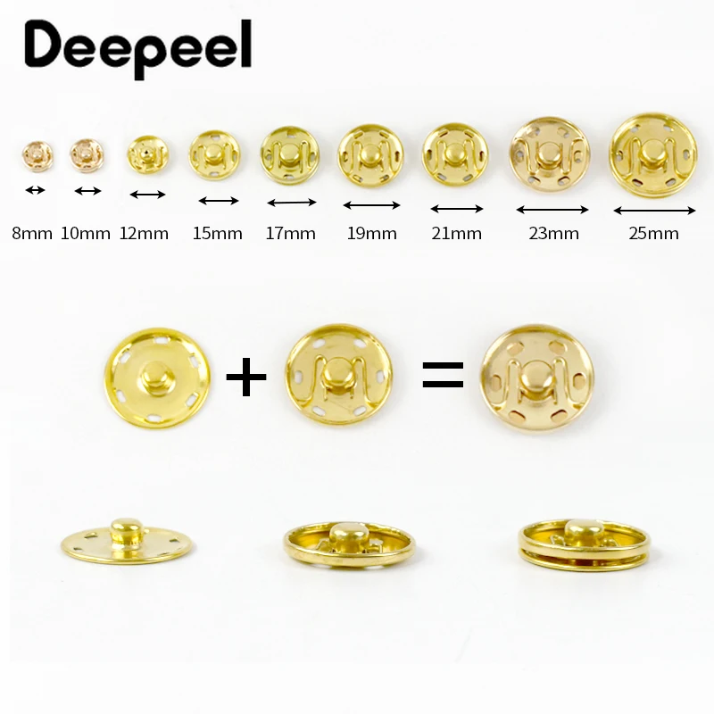 50Sets Deepeel 8-25mm Metal Snap Buttons Vintage Buckle Suit Jacket Decoration Bag Strap Shoes Hats Clothes Sewing Accessories