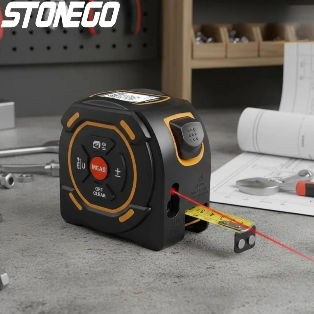 

Лазерная рулетка 2-в-1: цифровой лазерный дальномер и высокоточная стальная рулетка 131/197 футов