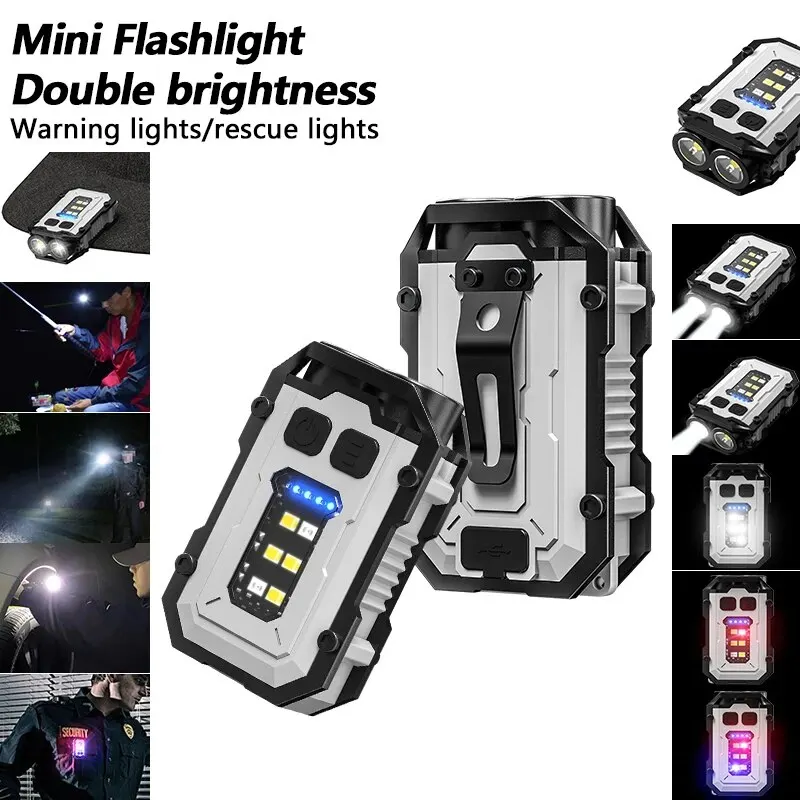 LED High Bright Flashlight Portable Mini Keychain Light Dual Light Source Outdoor Camping Fishing Multi-function Tool Torch Lamp