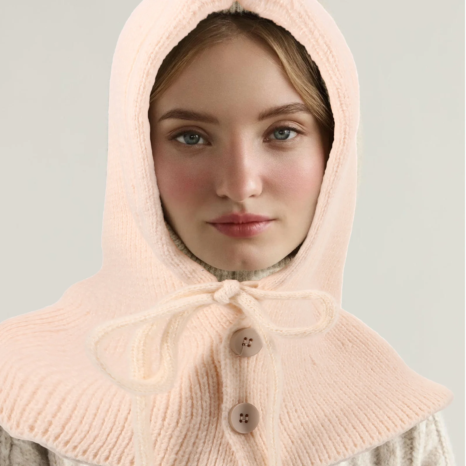 

Winter Warm One piece Knitted Ear Protection Hat Milk Winters Warm Hat White Polyester Ladies Girls Cold Weather Outdoor
