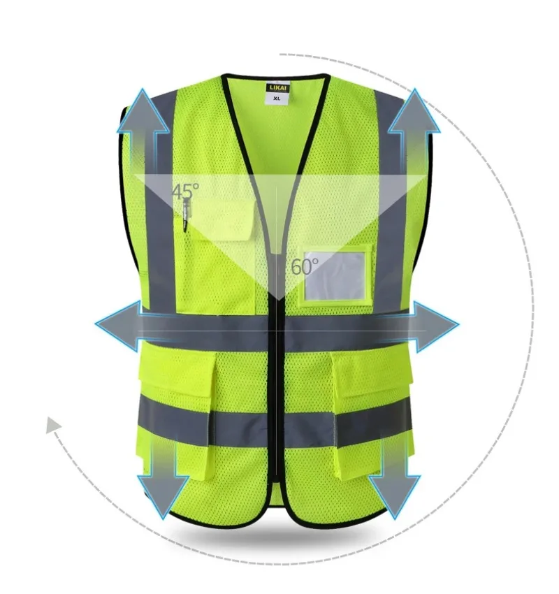 High Visibility Mesh Safety Vest for Men Reflective Vest Motorcycle Multi Pockets Construction Coat Orange Black Safety Vests