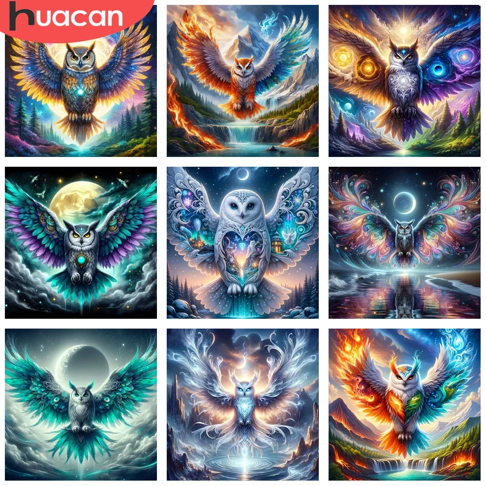 HUACAN Diamant Mosaik Eule Tier handgemachte 5D Diy volle Runde Berg Diamant Malerei Wald Landschaft Kit Kunst