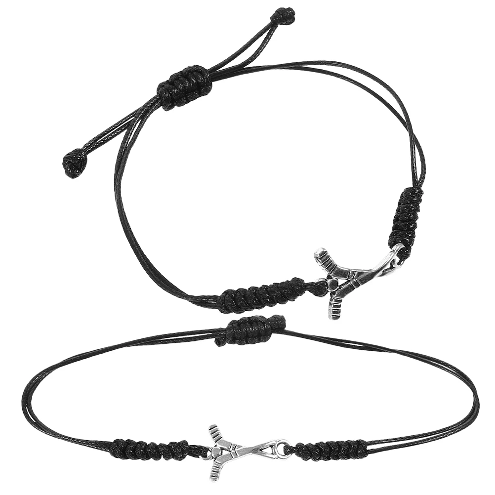 

2Pcs Woven Hockey Bracelets Handmade Adjustable Size Sports Friendship Basketball Accessories for Women Girls Bulk Gifts