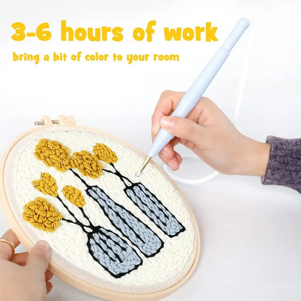 DIY Punch-Needle-Stickerei-Set mit Garn, Landschaftsmuster, Starter-Kit, Magic-Tufting-Set, Poking-Kreuzstich-Werkzeuge zum Stricken – Detail 4