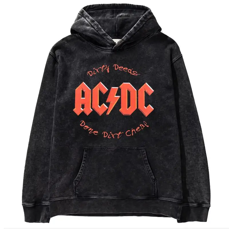 Hip hop ACDC band 1981 Rock Band Tokyo concert commemorative edition men\'s metal punk made old printed washed hoodie hoodie