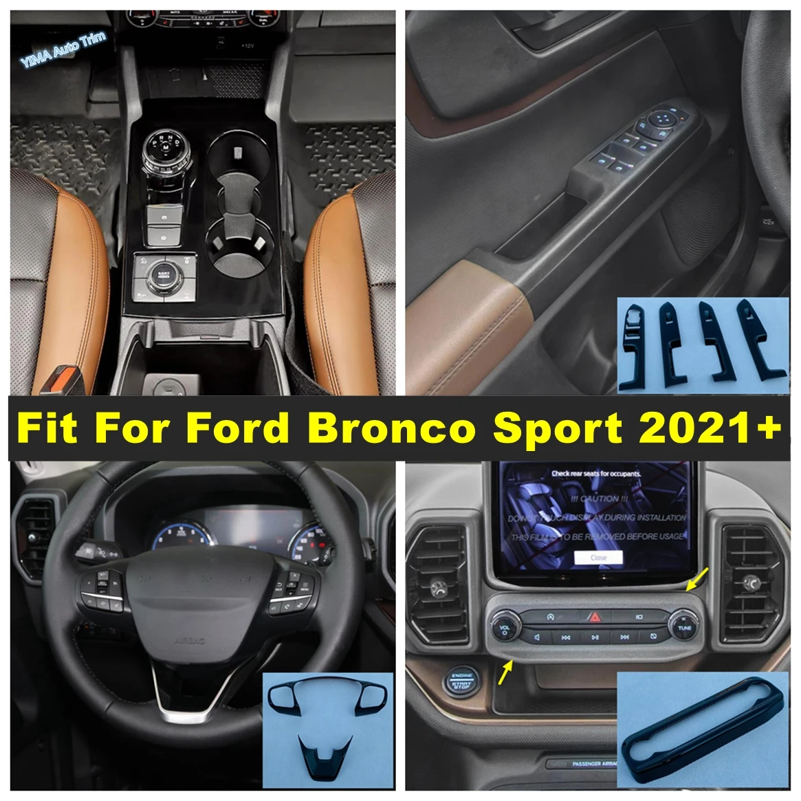 

Black ABS For Ford Bronco Sport 2021 - 2025 Auto Glass Switch / Steering Wheel / Air Conditioning Panel Accessories Cover Trim