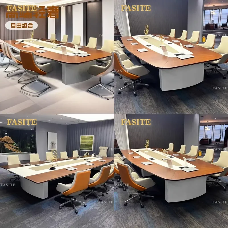 For Large Conference Room Long Table High End Light Luxury Painted Solid Wood Leather Furniture Customizable Spot Supply