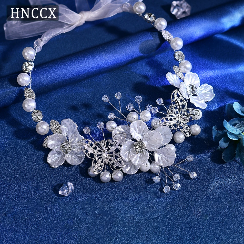 Hnccx moda casamento borboleta coroa bandana noiva pérola grinalda acessórios para o cabelo cor prata jóias de cabelo headpieces cp783