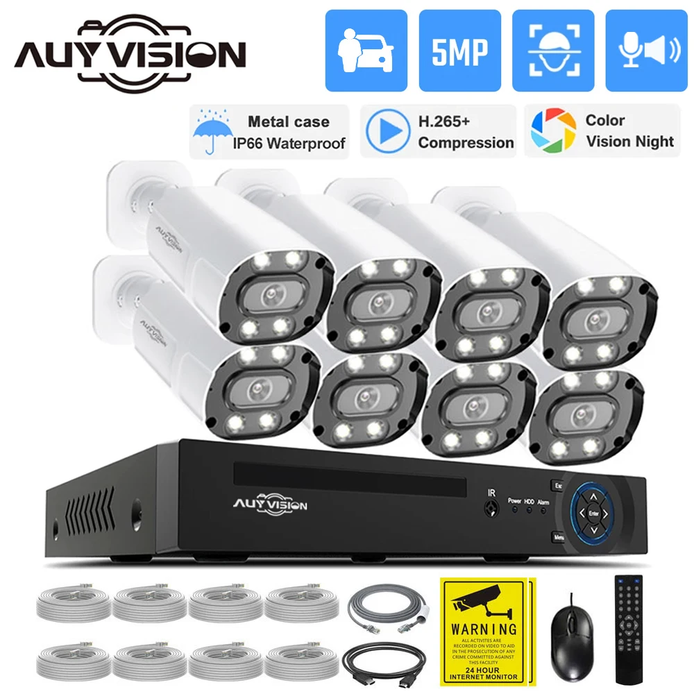 

8CH 5MP HD POE NVR Security Camera System Kit CCTV 2-Way Audio AI Face/Human/Car Detect Outdoor Video Surveillance IP Camera Set