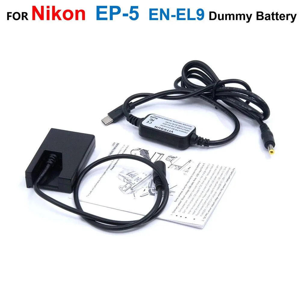 EP-5 DC Coupler EN-EL9 Dummy Battery+USB Type C USB-PD Converter To DC Power Cable For Nikon D40 D40X D60 D3000 D5000