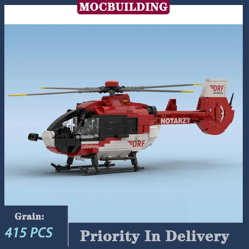 MOC City Red Rescue Helicopter H135 Model Building Blocks Assembly Transport Air Ambulance Collection Toys Gifts