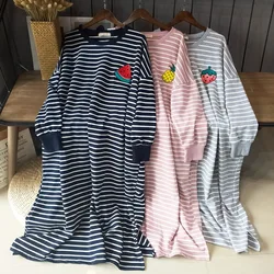 2026 Women Sleepwear Spring Summer Plus Size Night Dress for Lady Cute Long Sleeve Loose Embroidery Cartoon Sleepshirts Pajamas