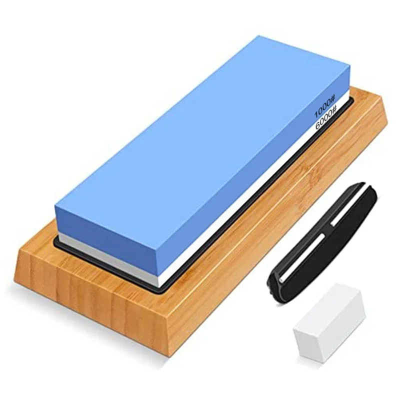 

Sharpening Stone Whetstone Set 2 Side Grit 1000/6000, Knife Sharpening Stone with Bamboo Base,Flatting Stone,Angle Guide