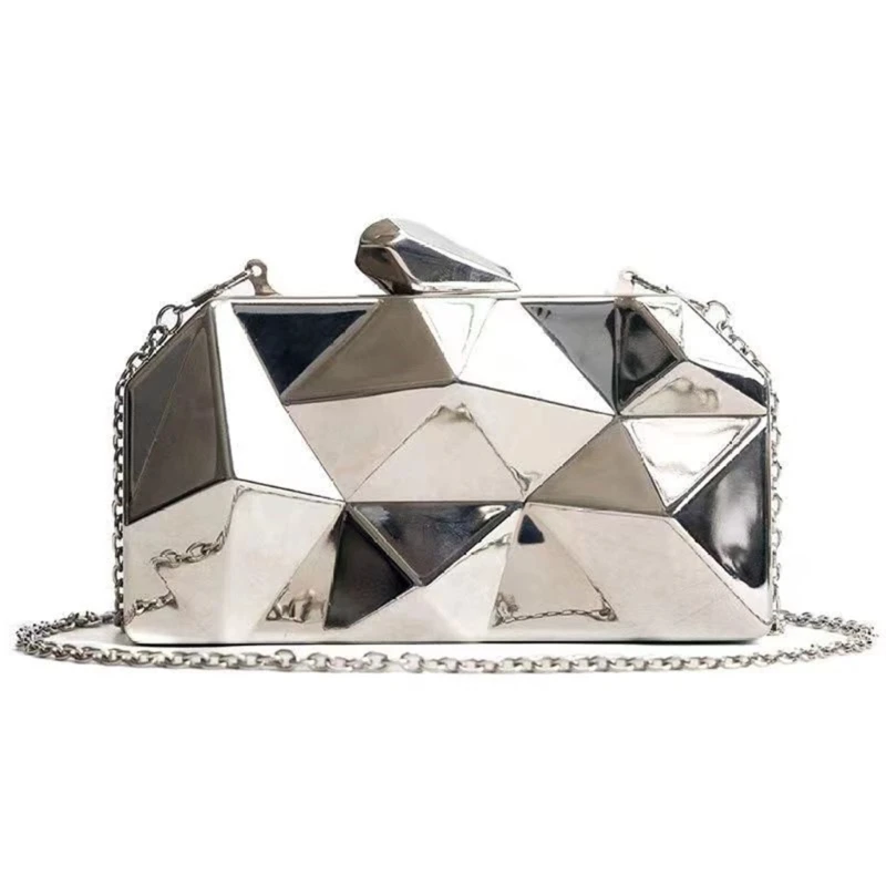 Women Bag Box Shoulder Bag Silver Evening Bag Evening Handbag Chain Strap Crossbody Bag Festive Bag for Wedding Festive