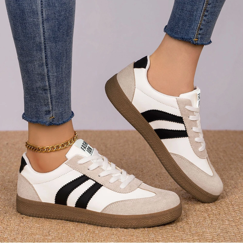 Fashion Women Breathable Colorblock Round Toe Lace Up Hard Wearing Sneakers Autumn Going Out Femme Casual Platform Sports Shoes