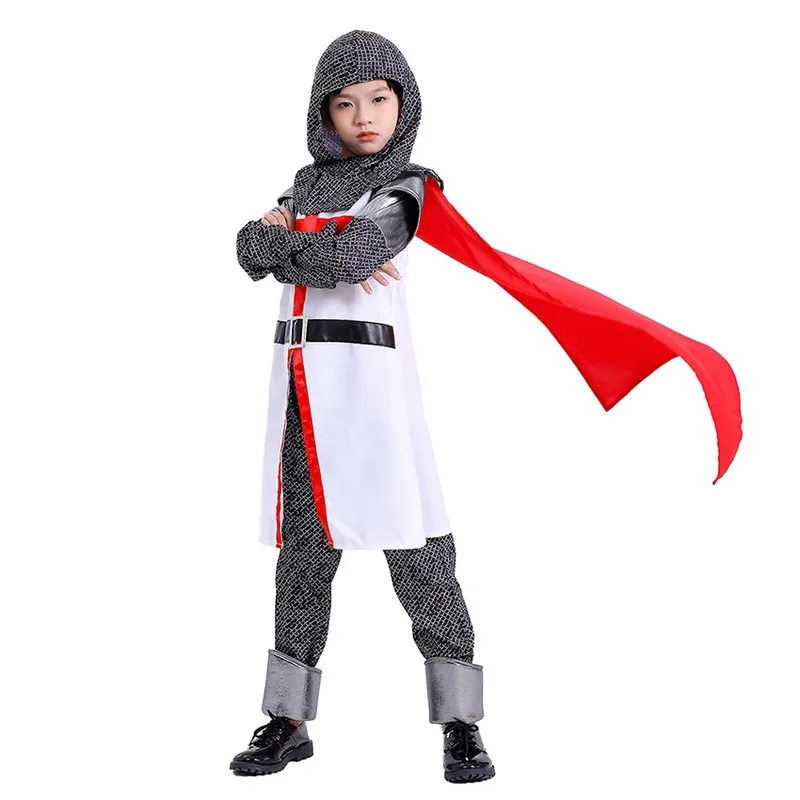 Medieval Knights Templar Order The Crusaders Cloak Cosplay Halloween Costume for Kid War Robe Armor Catholicism Dress Carnival