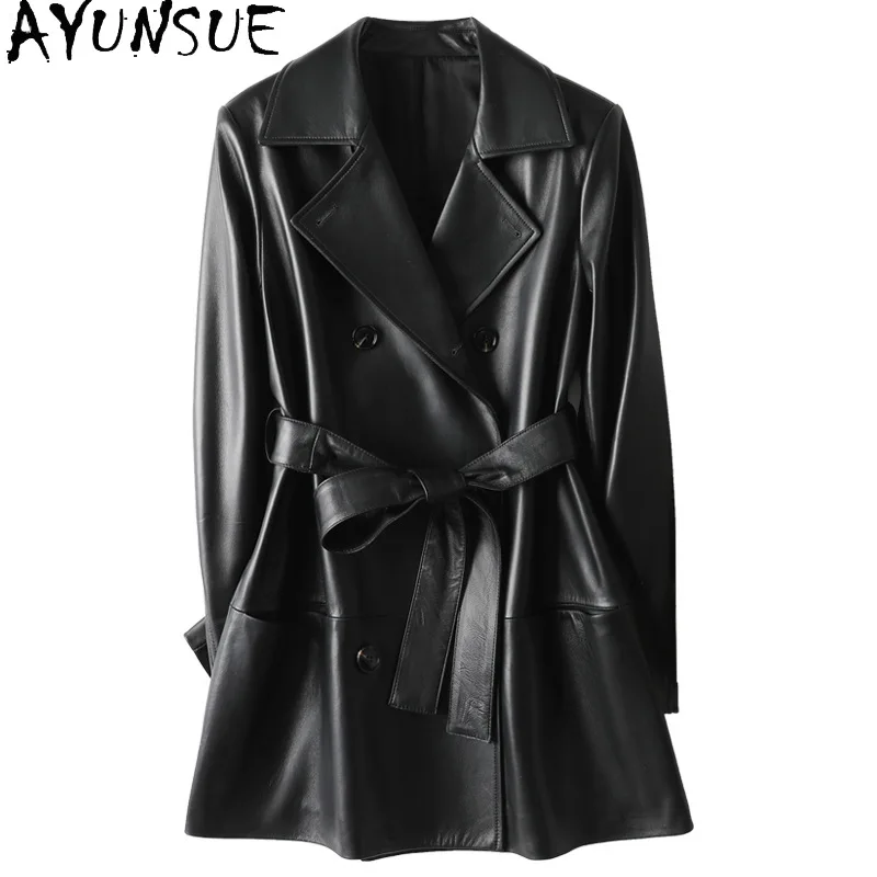 AYUNSUE Vera pelle di pecora Giacca in vera pelle Donna 2025 Trench di media lunghezza Cappotto da donna Giacche Abiti autunnali Jaqueta Couro