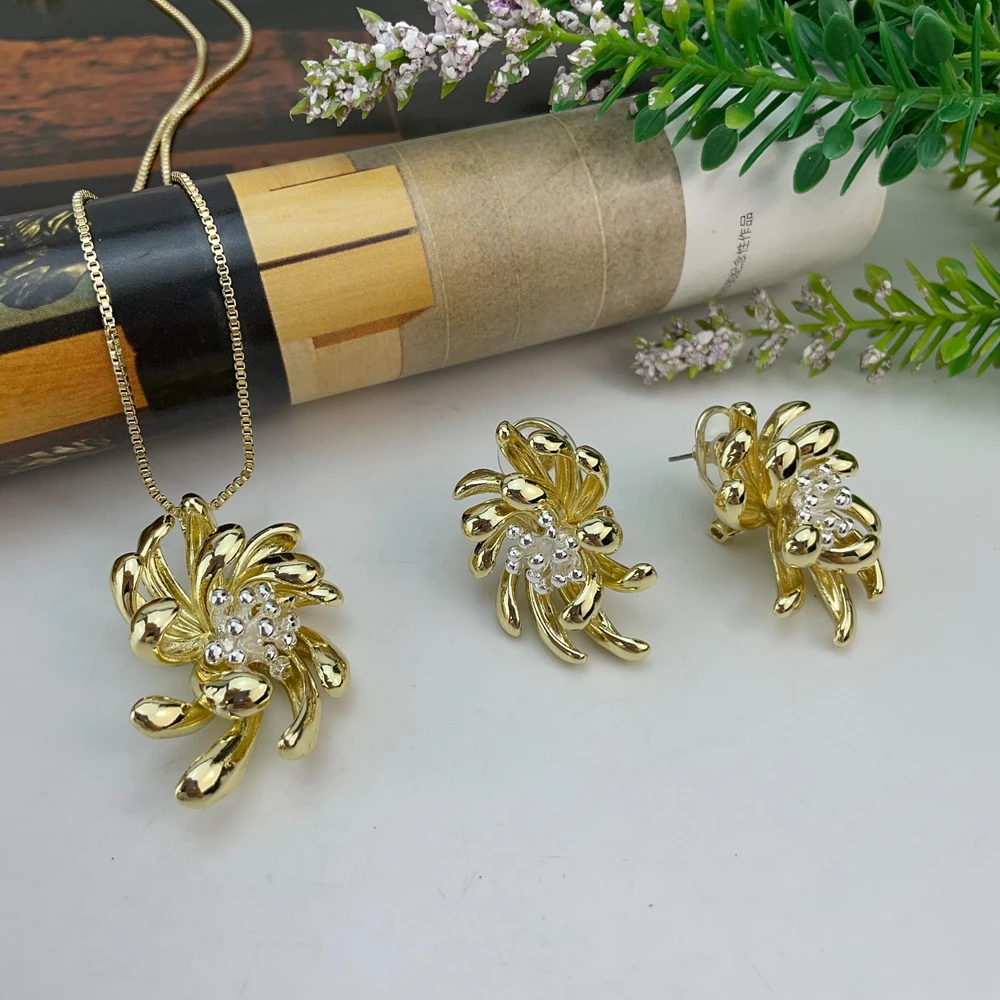 

Latest Golden Colorful Stone Pendant Earrings Dubai Luxury Trendy Jewelry Set for Ladies and Women Earrings Set KY25148