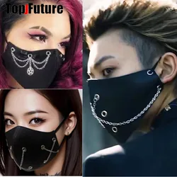Subculture Y2K Girls steampunk PU leather chain mask Men's and Women's Fashion Campus Decoration Handsome Breathable Face Mask