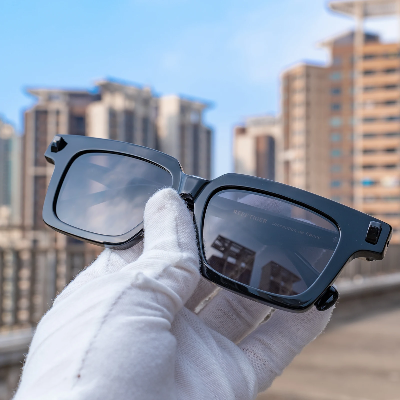 Reef Tiger унисекс квадратные оттенки RET-901 полностью серые модные солнцезащитные очки 400 УФ-защита ярко-черный прямоугольный дизайн