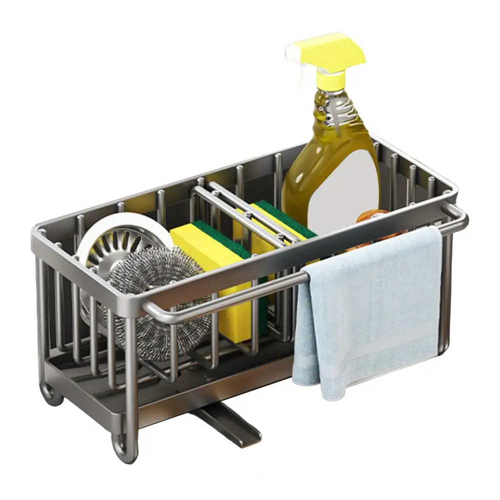 Countertop Storage Rack Dish Brush Holder Kitchen Sink Caddy Sponge Holder with Auto Draining Spout Corrosion for Brushes