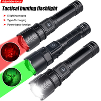 High Power Military Tactical Green Hunting Flashlight 10W 1800lumens 5 Lighting Modes LED Torch Zoomable Camping Hand Lamp