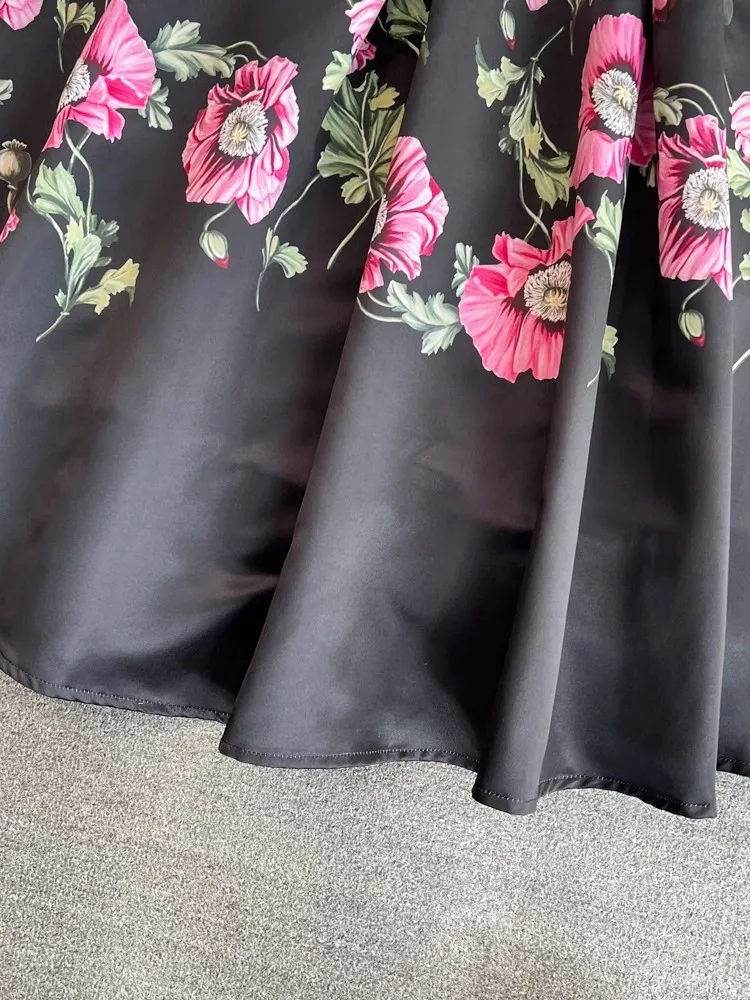 Robe Jacquard à fleurs pour femme, col en fibre, taille haute, imprimé floral, longueur longue mollet, robe de plage, robe de soirée éducative, précieuse, été