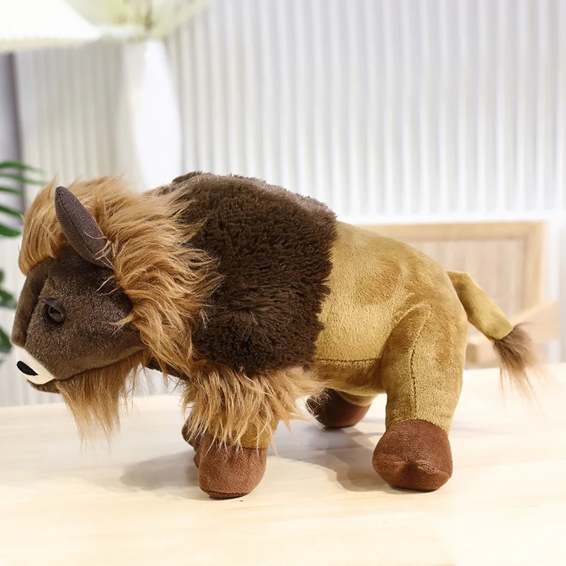 Simulated Wild Ox Plush Fluffy Buffalo Lifelike Buff Soft Vivid Wild Yak Stuffed Doll Home Decor For Man Boys Girl Birthday Gift