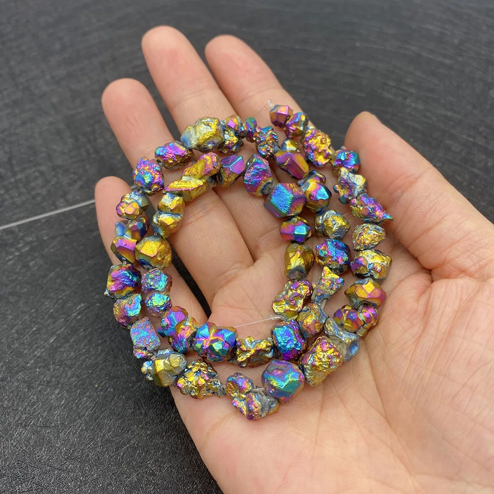 

Unique Natural Stone Polished Crushed Stone Shape Straight-Hole Loose Electroplated Colorful Beads DIY Personalized Accessories